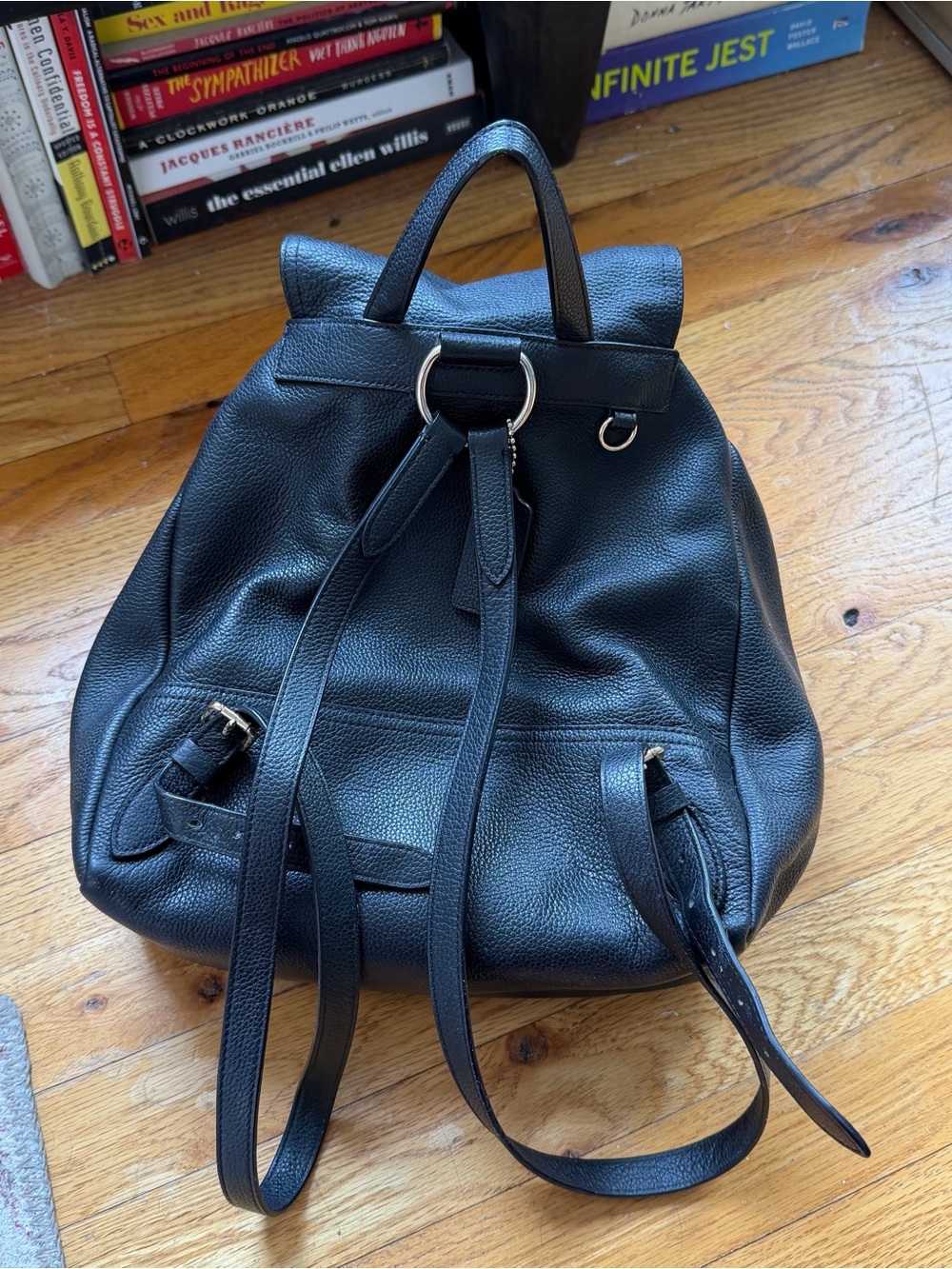 Coach Black Pebbled Leather Drawstring Backpack with Gold Turnlock Hardware - Picture 5 of 5